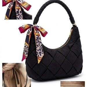 Jason Wu Black Woven Nylon Puffer Hobo Bag with Braided Strap & Scarf